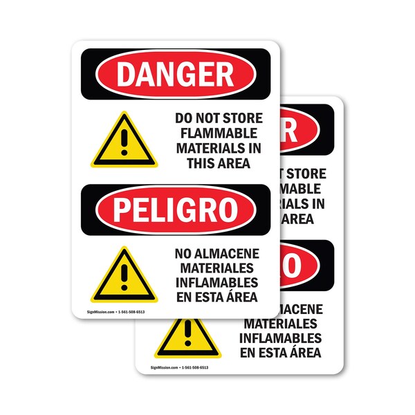 Signmission Do Not Store Flammable Materials Bilingual Danger Sign, Vinyl Decal, 7in W x 10in L, 2PK OS-2PACK-DS-D-710-VS-1174 - main